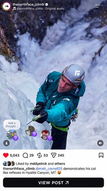 Saved Instagram post from @thenorthface_climb: Matt Cornell in Hyalite Canyon